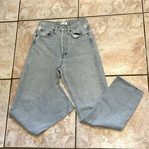agolde straight leg distressed light wash 90’s jeans